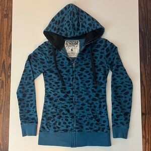Organic Cotton Threads 4 Thought Blue and Black Cheetah Zip Front Hoodie